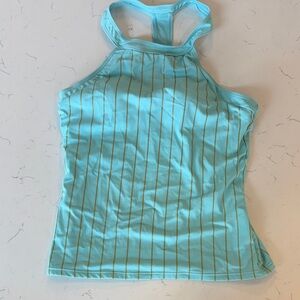 Aqua Pinstripe High Neck swim Tankini top
